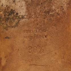 Pre Owned Dolce & Gabbana Blue Lizard Embossed Leather Crystal Embellished Bow Flat Slides Size Size 38.5