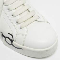 Pre Owned Dolce & Gabbana White/Pink Leather Portofino Low Top Sneakers Size 37