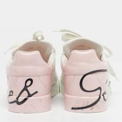 Pre Owned Dolce & Gabbana White/Pink Leather Portofino Low Top Sneakers Size 37