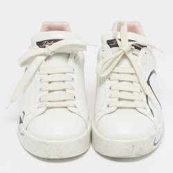 Pre Owned Dolce & Gabbana White/Pink Leather Portofino Low Top Sneakers Size 37
