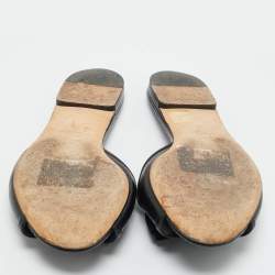 Pre Owned Dolce & Gabbana Black  Lizard Embossed Leather Crystal Embellish Flat Slides Size 40