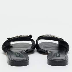Pre Owned Dolce & Gabbana Black  Lizard Embossed Leather Crystal Embellish Flat Slides Size 40