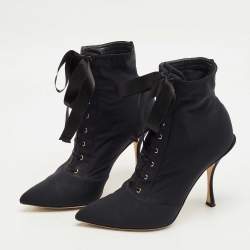 Pre Owned Dolce & Gabbana Navy Blue Stretch Fabric Lori Sock Boots Size 37