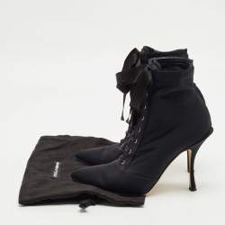 Pre Owned Dolce & Gabbana Navy Blue Stretch Fabric Lori Sock Boots Size 37