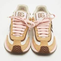 Pre Owned Dolce & Gabbana White/Brown Suede and Leather DG Cushion Sneakers Size 37.5