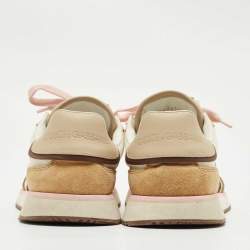 Pre Owned Dolce & Gabbana White/Brown Suede and Leather DG Cushion Sneakers Size 37.5