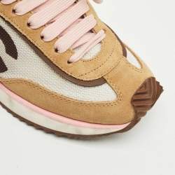 Pre Owned Dolce & Gabbana White/Brown Suede and Leather DG Cushion Sneakers Size 37.5