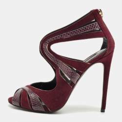 Pre Owned Dolce & Gabbana Burgundy Python Leather And Suede Cut Out Pumps Size 38