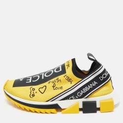 Pre Owned Dolce & Gabbana Black/Yellow Knit Fabric Sorrento Slip On Sneakers Size 40