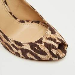 Pre Owned Dolce & Gabbana Brown/Beige Leopard Print Fabric Peep Toe Pumps Size 37.5