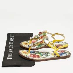 Pre Owned Dolce & Gabbana Multicolor Patent Crystal Embellished Thong Strap Flat Sandals Size 37