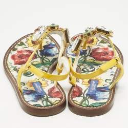 Pre Owned Dolce & Gabbana Multicolor Patent Crystal Embellished Thong Strap Flat Sandals Size 37