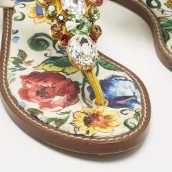 Pre Owned Dolce & Gabbana Multicolor Patent Crystal Embellished Thong Strap Flat Sandals Size 37