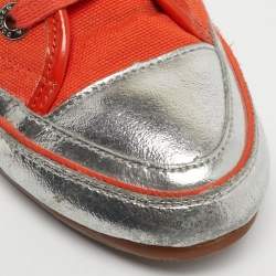 مملوكة مسبقًا Dolce & Gabbana Orange/Sliver Leather and Canvas Lace Up Low Top Sneakers Size 37