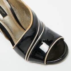 Pre Owned Dolce & Gabbana Black Patent Leather Piping Detail Peep Toe D'orsay Pumps Size 36