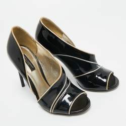 Pre Owned Dolce & Gabbana Black Patent Leather Piping Detail Peep Toe D'orsay Pumps Size 36