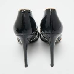 Pre Owned Dolce & Gabbana Black Patent Leather Piping Detail Peep Toe D'orsay Pumps Size 36