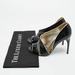 Pre Owned Dolce & Gabbana Black Patent Leather Piping Detail Peep Toe D'orsay Pumps Size 36
