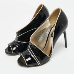 Pre Owned Dolce & Gabbana Black Patent Leather Piping Detail Peep Toe D'orsay Pumps Size 36