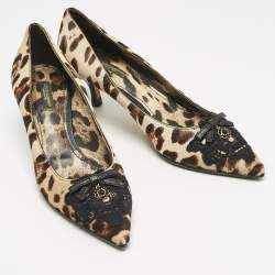 مملوكة مسبقًا Dolce & Gabbana Brown/Beige Calf Hair Bow Pointed Toe Pumps Size 37