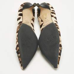 مملوكة مسبقًا Dolce & Gabbana Brown/Beige Calf Hair Bow Pointed Toe Pumps Size 37
