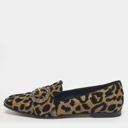 Pre Owned Dolce & Gabbana Black/Gold Lurex Fabric Jackie Smoking Slippers Size 37