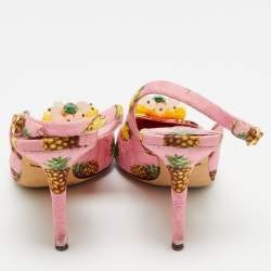 Pre Owned Dolce & Gabbana Pink Pineapple Print Fabric Embellished Slingback Pumps Size 37.5