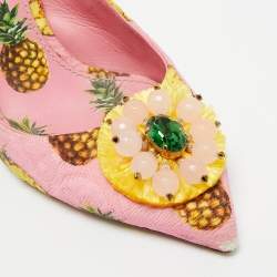 Pre Owned Dolce & Gabbana Pink Pineapple Print Fabric Embellished Slingback Pumps Size 37.5