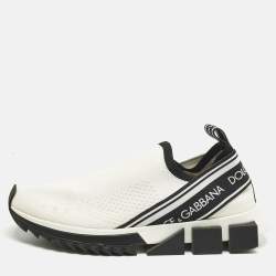 Pre Owned Dolce & Gabbana Cream Knit Fabric Sorrento Slip On Sneakers Size 39