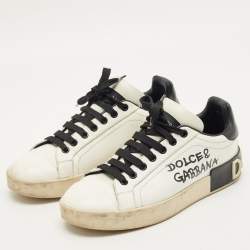 Pre Owned Dolce & Gabbana White/Black Leather Portofino Low Top Sneakers Size 37