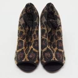 Pre Owned Dolce & Gabbana Black Stretch Fabric Metal Rhinestone Embellished Ankle Boots Size 36