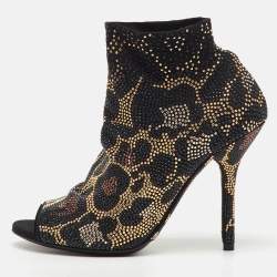 Pre Owned Dolce & Gabbana Black Stretch Fabric Metal Rhinestone Embellished Ankle Boots Size 36