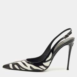 Pre Owned Dolce & Gabbana White/Black Patent Leather Pointed Toe Slingback Pumps Size 40