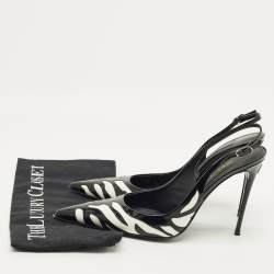 Pre Owned Dolce & Gabbana White/Black Patent Leather Pointed Toe Slingback Pumps Size 40