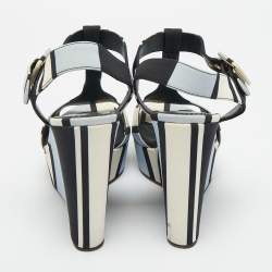 Pre Owned Dolce & Gabbana Tricolor Fabric T Strap Wedge Platform Sandals Size 39.5