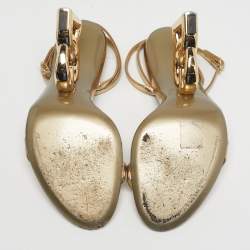 Pre Owned Dolce & Gabbana Gold Leather Keira Ankle Strap Sandals Size 40