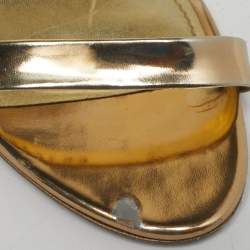 Pre Owned Dolce & Gabbana Gold Leather Keira Ankle Strap Sandals Size 40
