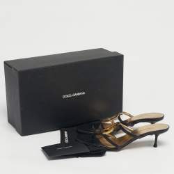 Pre Owned Dolce & Gabbana Black Leather Logo Plaque Thong Sandals Size 36