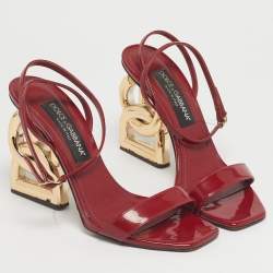 Pre Owned Dolce & Gabbana Red Patent Leather Keira Ankle Strap Sandals Size 39