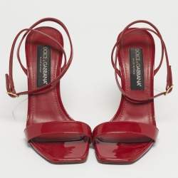 Pre Owned Dolce & Gabbana Red Patent Leather Keira Ankle Strap Sandals Size 39