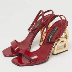 Pre Owned Dolce & Gabbana Red Patent Leather Keira Ankle Strap Sandals Size 39