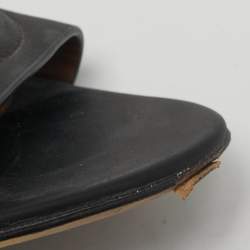 Pre Owned Dolce & Gabbana Black Leather  DG Cut Out Flat Slide Size 39.5
