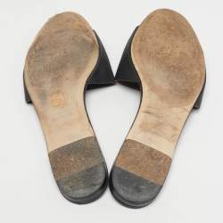 Pre Owned Dolce & Gabbana Black Leather  DG Cut Out Flat Slide Size 39.5