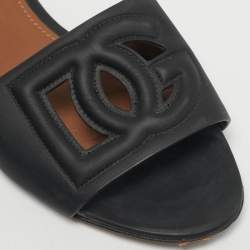 Pre Owned Dolce & Gabbana Black Leather  DG Cut Out Flat Slide Size 39.5