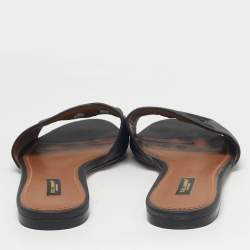 Pre Owned Dolce & Gabbana Black Leather  DG Cut Out Flat Slide Size 39.5