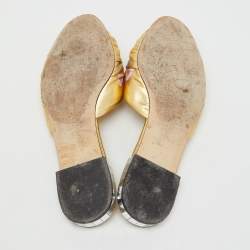 Pre Owned Dolce & Gabbana Gold Leather Floral Print Knot Flat Slide Sandals SIze 41