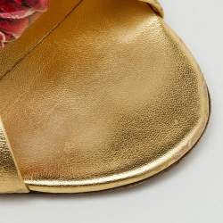 Pre Owned Dolce & Gabbana Gold Leather Floral Print Knot Flat Slide Sandals SIze 41