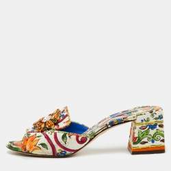 Pre Owned Dolce & Gabbana Multicolor Printed Fabric Crystal Embellished Slide Sandals Size 41