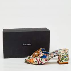 Pre Owned Dolce & Gabbana Multicolor Printed Fabric Crystal Embellished Slide Sandals Size 41