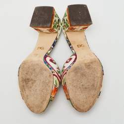 Pre Owned Dolce & Gabbana Multicolor Printed Fabric Crystal Embellished Slide Sandals Size 41